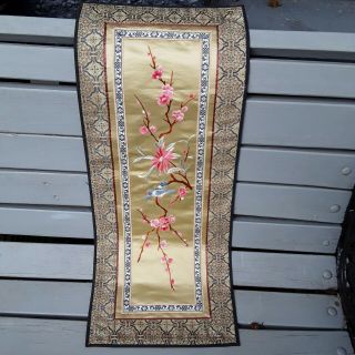 Antique Chinese Embroidered Silk Panel/sleeve With Birds And Flowers