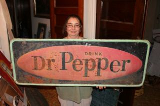 Rare Large Vintage C.  1960 Dr Pepper Soda Pop Gas Station 47 " Embossed Metal Sign
