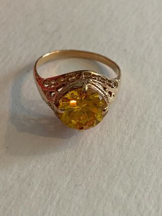 Rare And Victorian Vintage Antique 10k Ring With Yellow Stone
