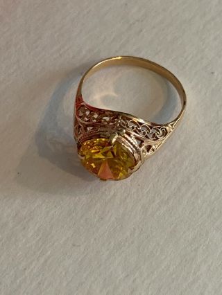 Rare And Victorian Vintage Antique 10k Ring With Yellow Stone 2
