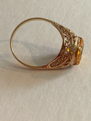 Rare And Victorian Vintage Antique 10k Ring With Yellow Stone 4