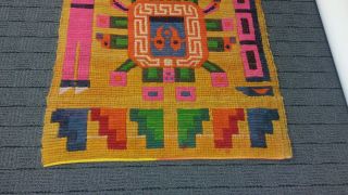 VTG woven Native American Aztec Wall Wool Mexican Goddess Weaving Rug Art bug 2