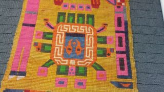 VTG woven Native American Aztec Wall Wool Mexican Goddess Weaving Rug Art bug 3
