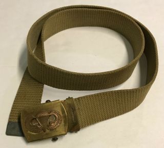 Orig Wwii 1944 Dated U.  S.  Q.  M.  D.  Trouser Belt With Jump Wing Belt Buckle