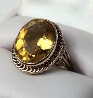 Vintage 1960 ' s Large Citrien Gold Ladies Ring Size 8 1/2 (J547) 2