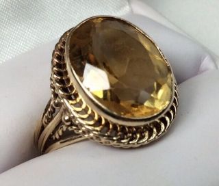 Vintage 1960 ' s Large Citrien Gold Ladies Ring Size 8 1/2 (J547) 3