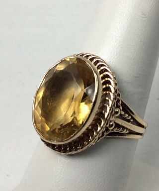 Vintage 1960 ' s Large Citrien Gold Ladies Ring Size 8 1/2 (J547) 8
