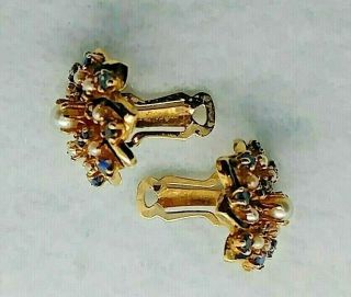14k Solid Gold Antique Sapphire & Seed Pearl Enamel Clip On Earrings 11.  3 Grams 8