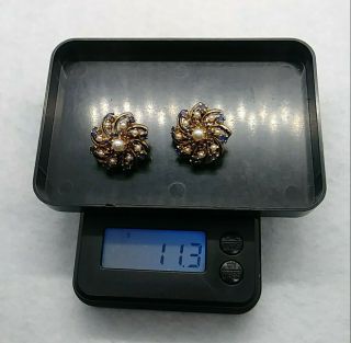 14k Solid Gold Antique Sapphire & Seed Pearl Enamel Clip On Earrings 11.  3 Grams 9