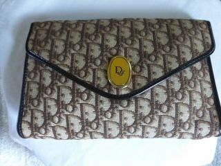 Christian Dior Vintage 1970 ' s Brown Jaquard Monogram Wallet Clutch Bag 4