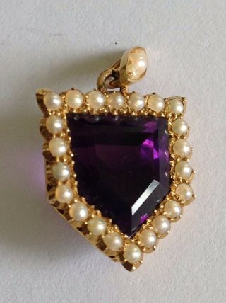 Fine Victorian 15ct Gold Natural Amethyst & Seed Pearl Set Pendant