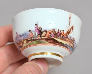 WONDERFUL ANTIQUE 18THC MEISSEN PORCELAIN TEA BOWL & SAUCER DUTCH HARBOUR SCENES 3