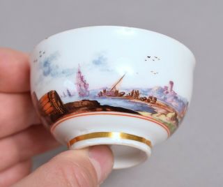 WONDERFUL ANTIQUE 18THC MEISSEN PORCELAIN TEA BOWL & SAUCER DUTCH HARBOUR SCENES 4