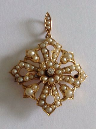 Fine Victorian 18ct Gold Seed Pearl & Diamond Set Pendant