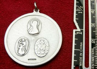 WWII Chaplin’s Sterling Silver St Christopher Miraculous Catholic Scapular Medal 3