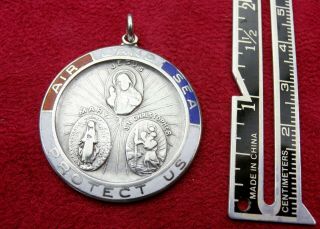 WWII Chaplin’s Sterling Silver St Christopher Miraculous Catholic Scapular Medal 4