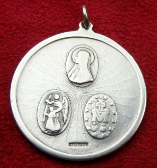 WWII Chaplin’s Sterling Silver St Christopher Miraculous Catholic Scapular Medal 6