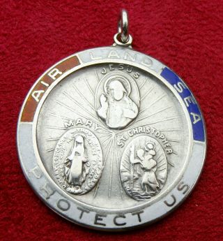 WWII Chaplin’s Sterling Silver St Christopher Miraculous Catholic Scapular Medal 7