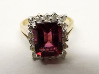 Vtg 14K Gold Pink Tourmaline Diamond Ring Sz 5.  25 Estate Cocktail Cluster.  54TCW 2