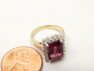 Vtg 14K Gold Pink Tourmaline Diamond Ring Sz 5.  25 Estate Cocktail Cluster.  54TCW 4