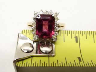 Vtg 14K Gold Pink Tourmaline Diamond Ring Sz 5.  25 Estate Cocktail Cluster.  54TCW 6