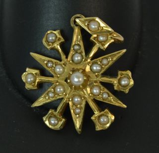 Victorian 15ct Gold & Seed Pearl Star Shaped Pendant P1792
