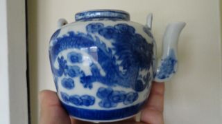 Antique Chinese Teapot Blue White Porcelain Marked Old No Handle