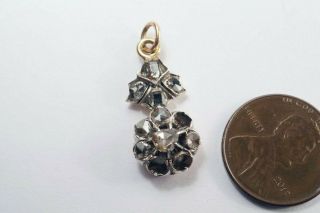 V Pretty Antique Silver Gold Rose & Table Cut Diamond Drop Pendant