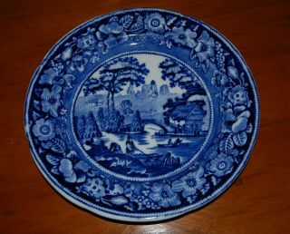 19thc.  Staffordshire Dark Blue,  9 1/4 " Dinner Plate,  " Wild Rose ",  George Jones