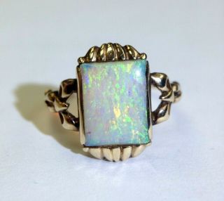 Art Deco Natural Fiery Opal 10k Yellow Gold Bow Motif Ring Size 6