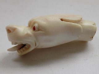 Antique Hand Carved Chinese Or Japanese White Jade Hard Stone Dogs Head Handle