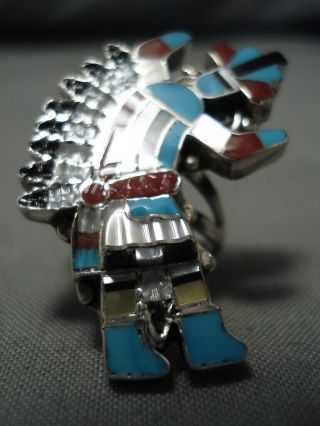Exceptional Vintage Zuni Native American Sterling Silver Quam Turquoise Ring