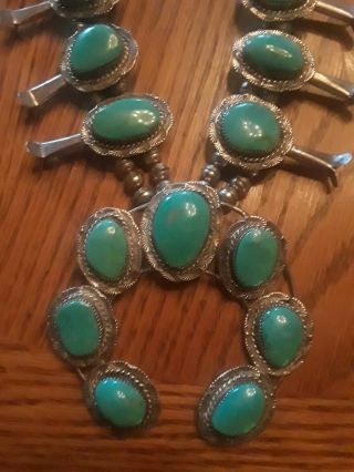 ANTIQUE squash blossom necklace CANDELARIA Turquoise Sterling 212 grams 26 