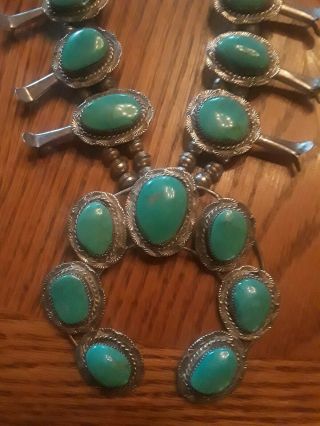 ANTIQUE squash blossom necklace CANDELARIA Turquoise Sterling 212 grams 26 