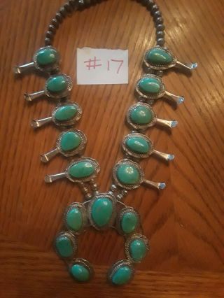 ANTIQUE squash blossom necklace CANDELARIA Turquoise Sterling 212 grams 26 