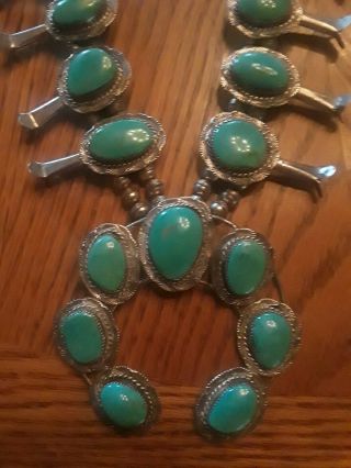 ANTIQUE squash blossom necklace CANDELARIA Turquoise Sterling 212 grams 26 