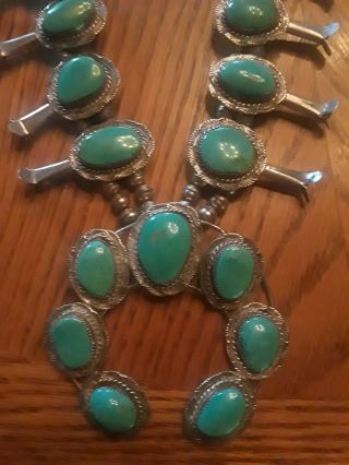 ANTIQUE squash blossom necklace CANDELARIA Turquoise Sterling 212 grams 26 