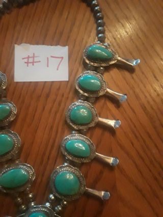 ANTIQUE squash blossom necklace CANDELARIA Turquoise Sterling 212 grams 26 