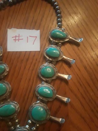ANTIQUE squash blossom necklace CANDELARIA Turquoise Sterling 212 grams 26 