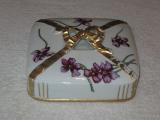 Antique/vintage China Vanity/dresser Box & Lid - White & Gold Hand Painted Trim