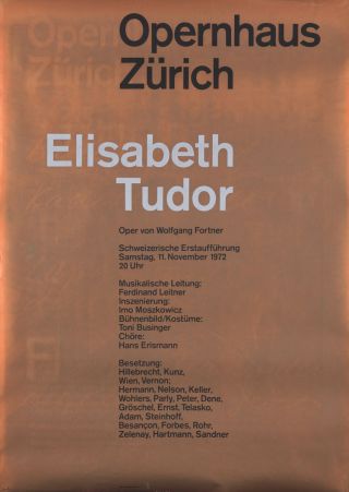 Vintage Poster Josef Muller Brockmann Elisabeth Tudor Opera Fortner 70s