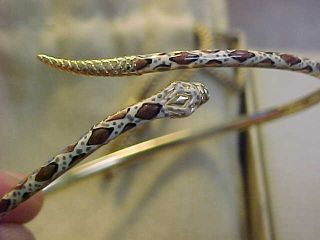 Vintage 14k Gold Multi Enameled Diamond Back Snake Head Bracelet