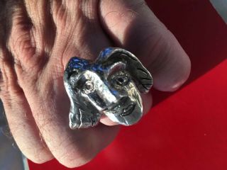 Fantastic Signed Sterling Silver Cubist Modernist Portrait Ring Size: 10.  5 - 11