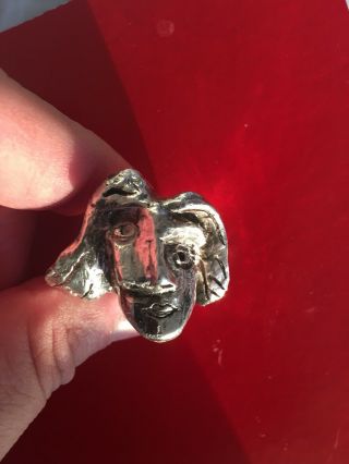 Fantastic Signed Sterling Silver Cubist Modernist Portrait Ring Size: 10.  5 - 11 5