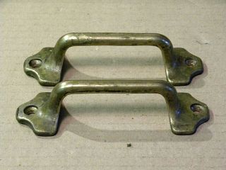 (2) Antique / Vintage Solid Brass Handles - - Brass Drawer Pulls - - Door Handles