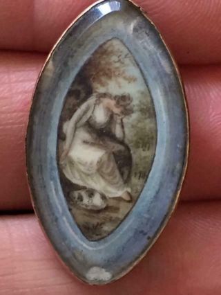 Antique Georgian 14k Hand Painted Mourning Brooch Pendant C1830 Nr