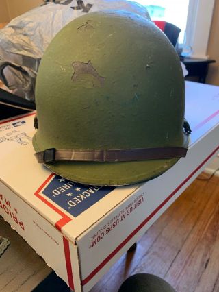 Wwii Us Army M1 Helmet Front Seam Painted.