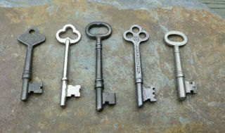 Five Antique Mortise Lock Skeleton Keys For Antique & Vintage Doors