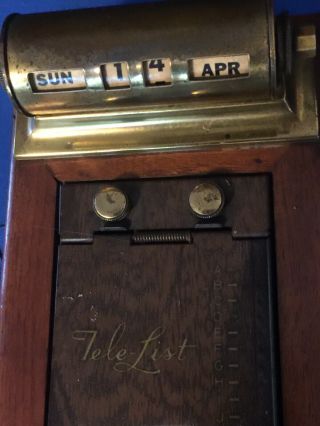 Vintage Antique Dove Tail Wood & Brass Calendar & Phone Address Book Tele List