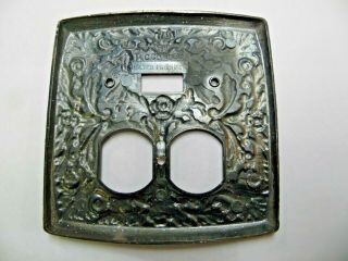 Vintage Holten Products Decorative Brass Combo 2 Gang Switch Receptacle Plate 3